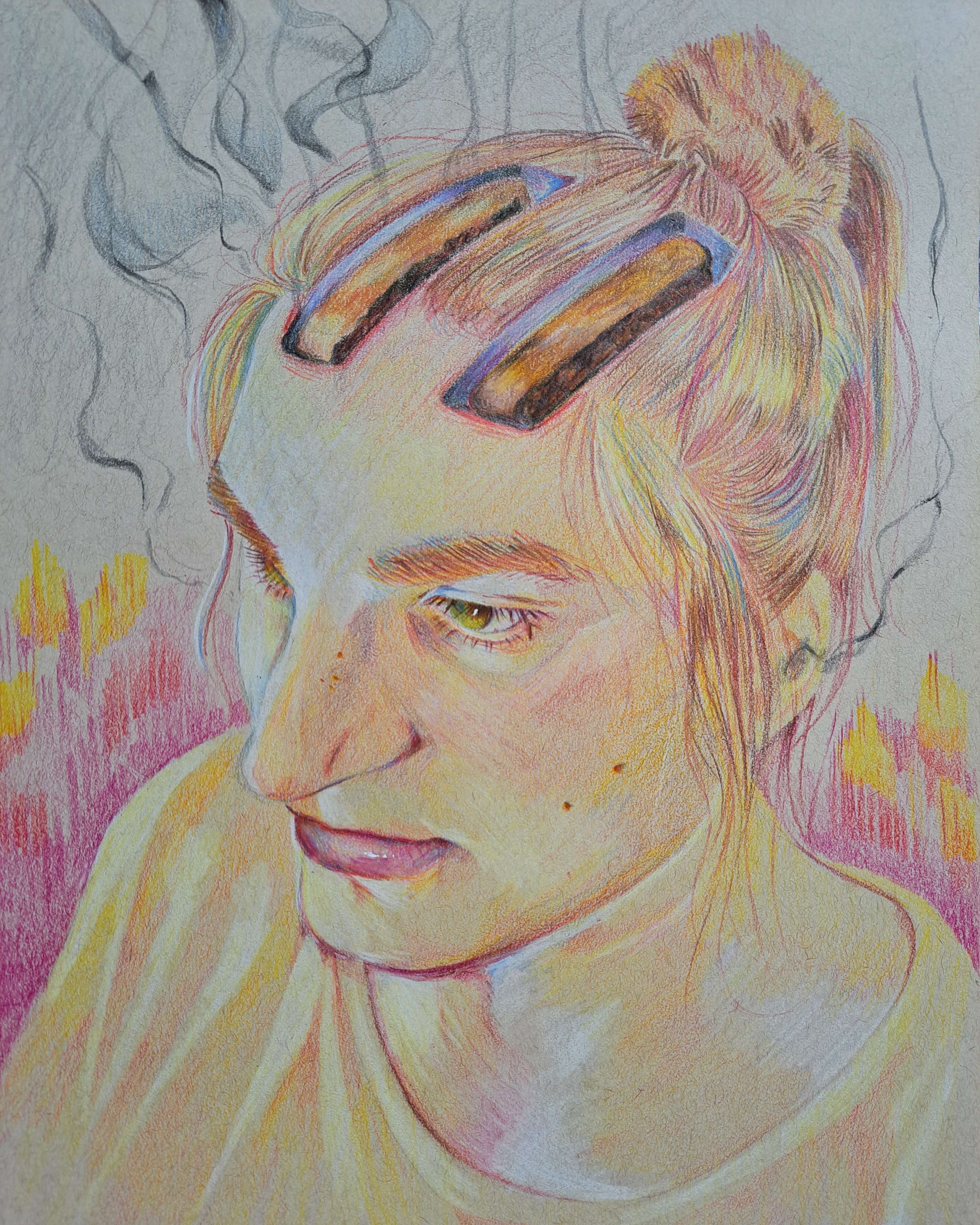 Expressive colored-pencil portrait by Christina Cytryn